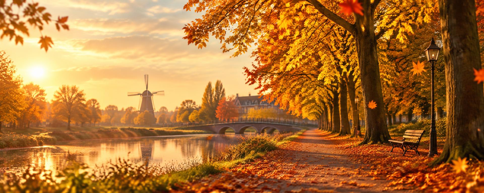Herfstbladeren in gouden oktoberlicht