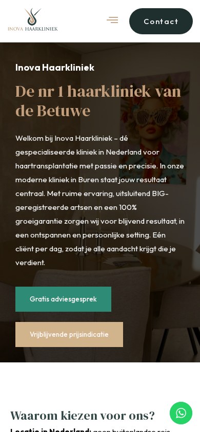 Website Inova Haarkliniek — mobiel
